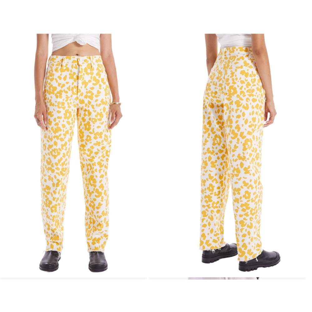 Mother NWT The Curbside Heel Fray Straight Leg Jean Second Chance Floral Leopard